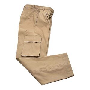 Bambah Women's Pleated Cargo Pants Beige Size 10 M High Waist Designer Trousers